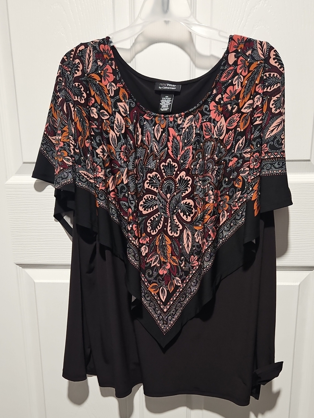 Catherines Black Tunic with Pink & Orange Paisley Yoke